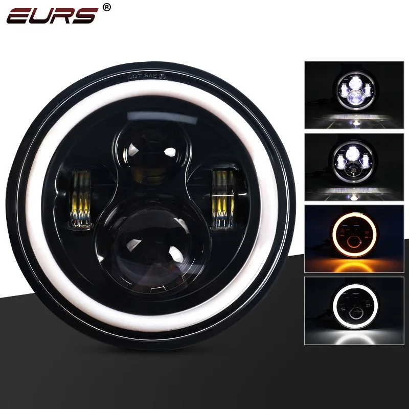 

EURS LED HeadLight Bulbs 7inch Round Motorcycle LED HeadLamp Angle Eyes 12V 24V Turn Signal For Lada Niva Jeep JK Offroad 4x4