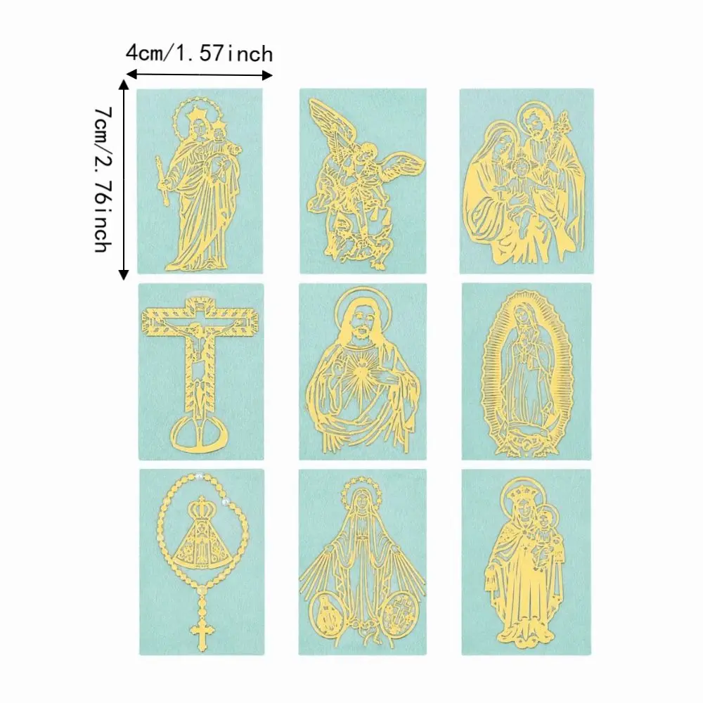 9pcs Gold Color Metal Christian Stickers Delicate Hollow Out Design Self Adhesive Self Adhesive Stickers Metal Material