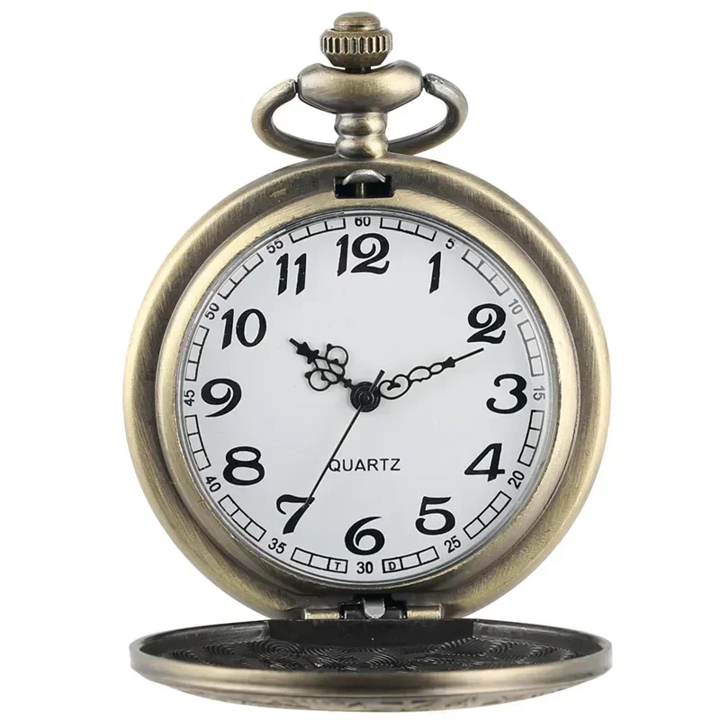 Old Fashion Pocket Watch Carved Roman Number Case Bronze Quartz Movement Timepiece Pendant Tassels Necklace Chain Gift