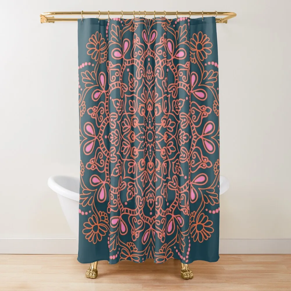 

Mandala Zen Medallion in Dark Teal, Pink, and Orange Shower Curtain Window Bathroom Deco Modern Bathroom Accessories Curtain