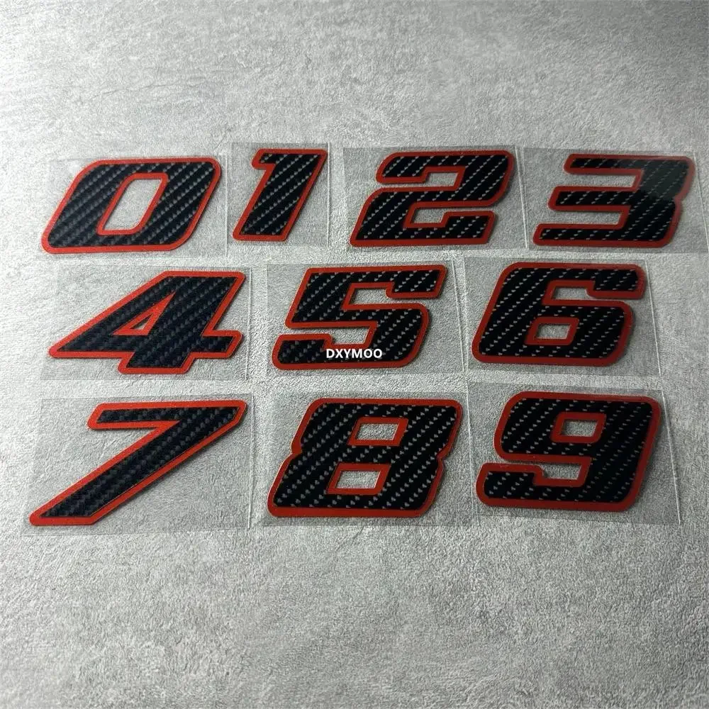 Racing Number Carbon Fiber Decal Red Border Waterproof Self Adhesive Vinyl Sticker Motorcycle Car Helmet Decor