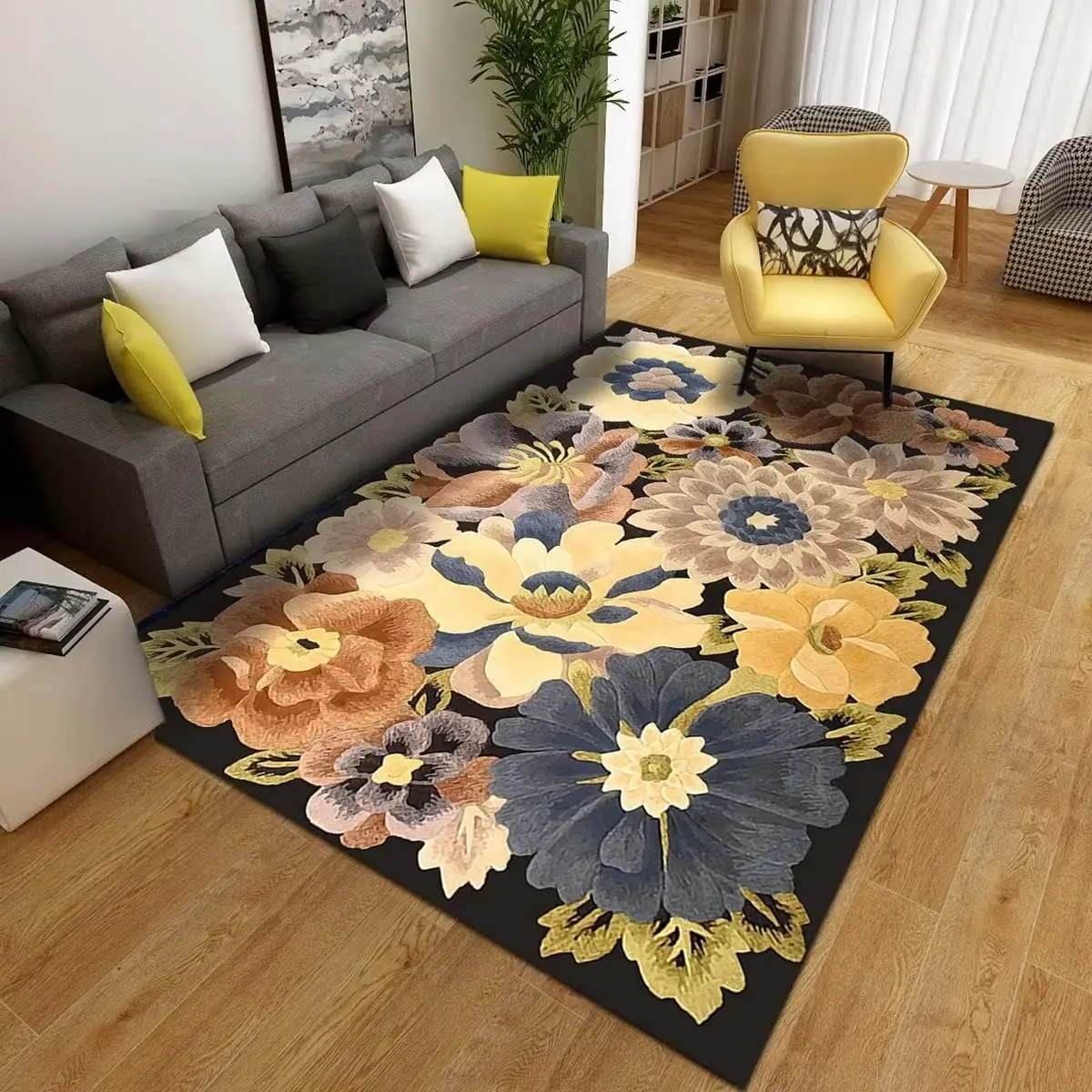 Modern Colorful Blooming Flowers carpet for living room Home decoration Sofa table large area rugs Bathroom non-slip floor mat