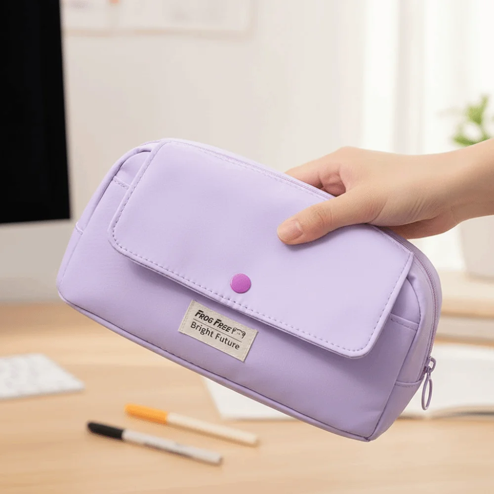 

Large Capacity Pencil Case Cute Cartoon Korean Fashion Stationery Bag New Design Solid Color Pen Bag Ideal Storage