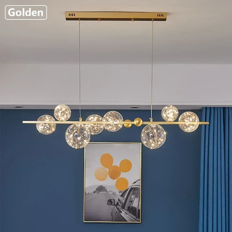 Ring Led Chandelier For Bedroom Living Dining Room Kitchen Table Round Glass Bubble Ball Hanging Lamp Circle Led Pendant Light