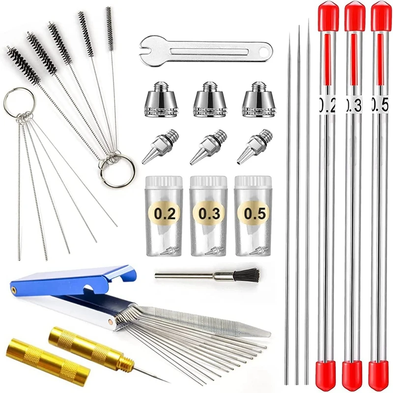 

Airbrush Nozzle Cap Kit And Airbrush Needle Parts Metal Airbrush Cleaning Kit Airbrush Sprayer Accessories 0.2/0.3/0.5 Mm