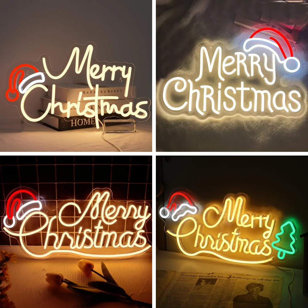 Merry Christmas Neon Sign Christmas Hat Neon Christmas Party Neon For Room Shop Bar Window Wall Decor Light USB Dimmable