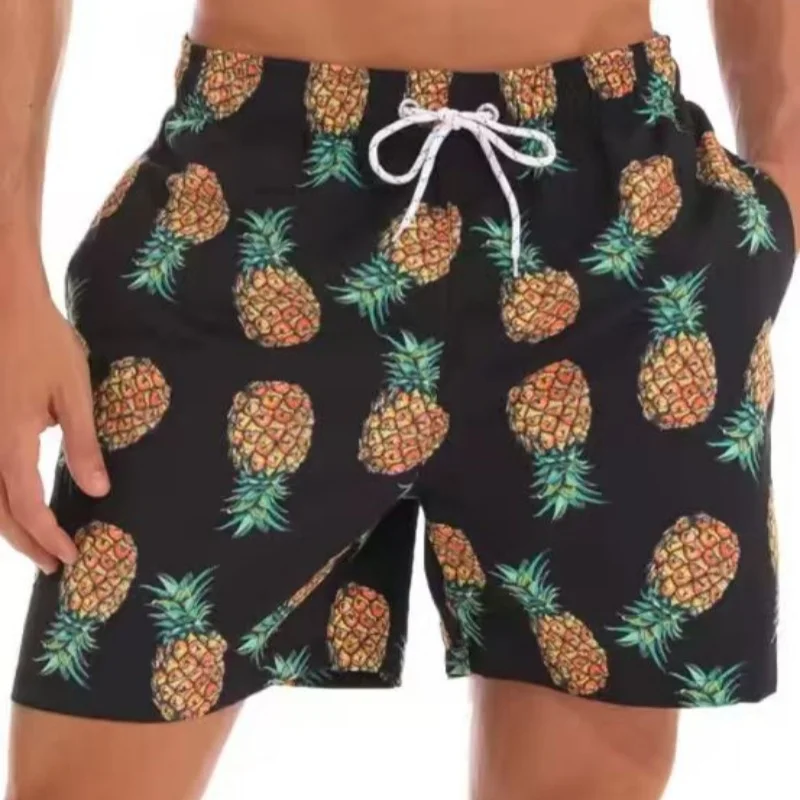 

New 3D minimalist pattern beach shorts men's fruit pineapple printed surfboard shorts Hawaiian swim shorts casual shorts