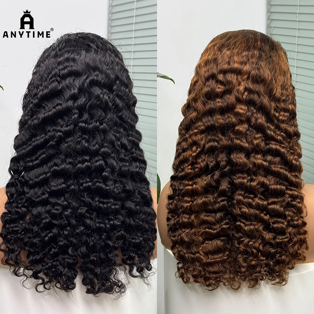 5x5 Lace 300% Density Burmese Deep Curly Hair Wig Ombre Double Drawn Human Hair Wig Transparent Lace Front Wig for Black Women