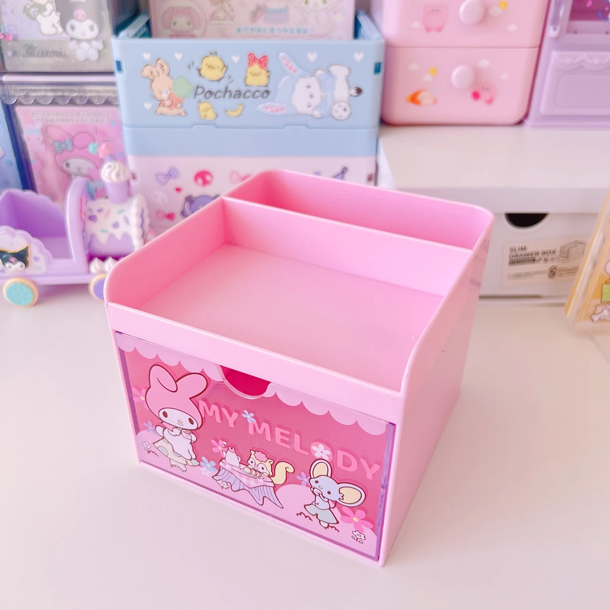 Kawaii Sanrio Kuromi Pen Holder Hello Kitty My Melody Cinnamoroll Girl Cartoon Large Capacity Desktop Stationery Storage Box