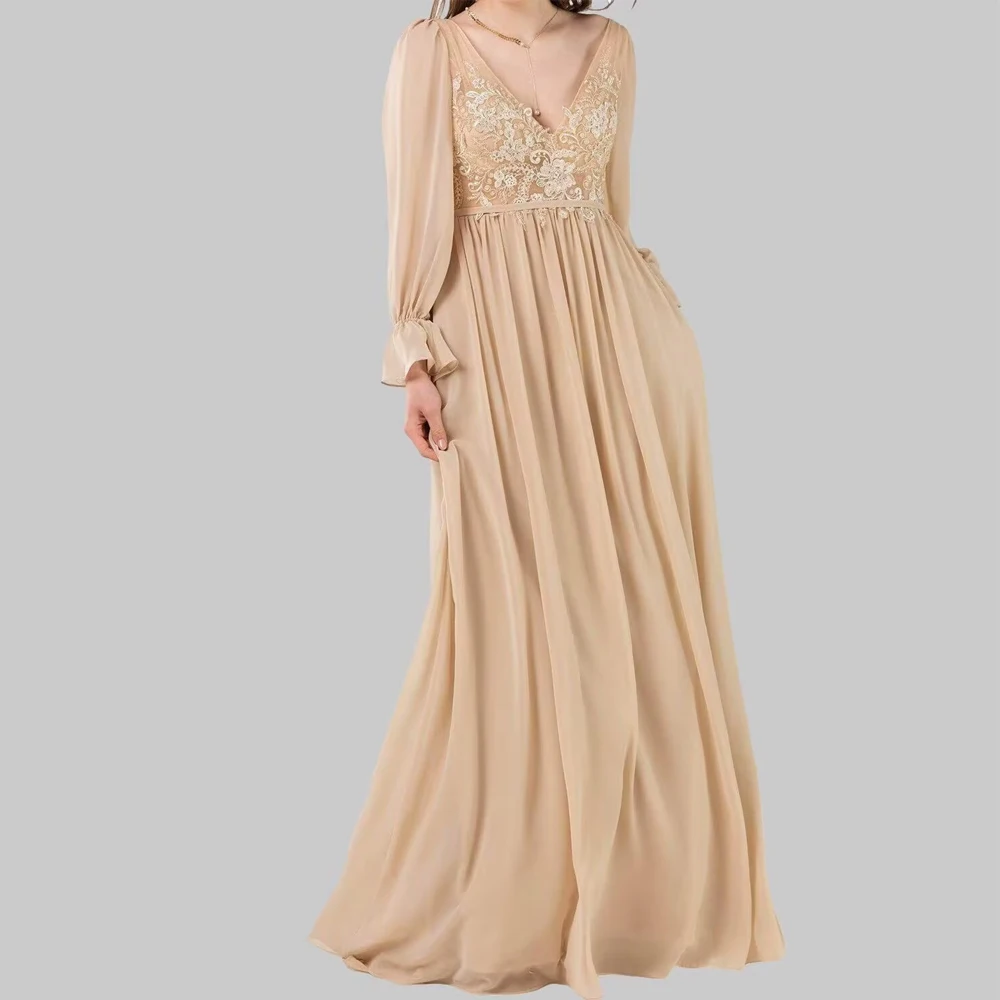 

Customized V Neck Mother of Bride Dresses Sleeve for Wedding Lace Appliques Formal Party Gown with Slit Wedding Party Dresses