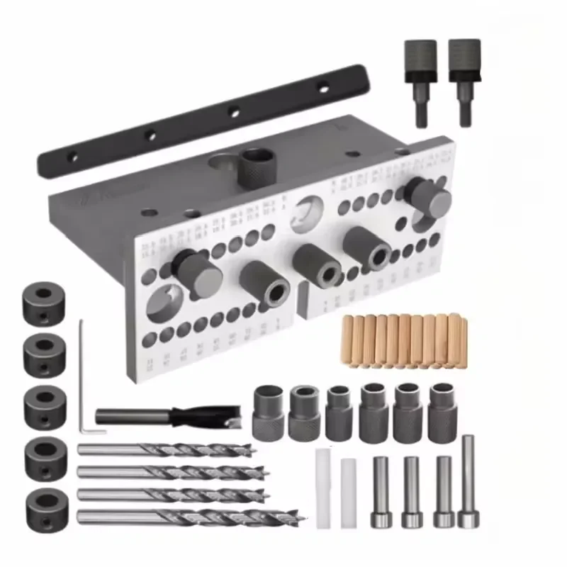 3-in-1 Woodworking Doweling Jig Kit Adjustable Drilling Guide Tenon Puncher Locator for Furniture Connecting Carpentry