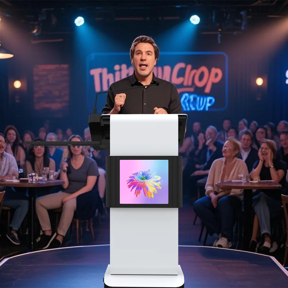 Portable Digital Podium with 21.5 Inch Front Screen Smart Height Adjustable Digital Rostrum in Conference System Lectern
