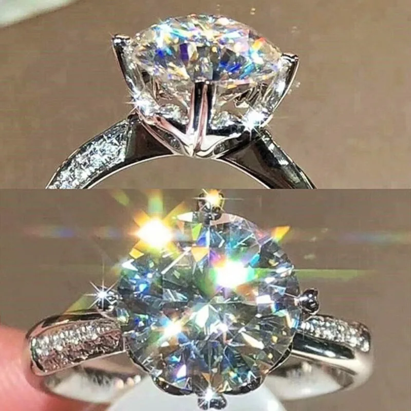 Classic Female Rings 925 Sterling Silver 6 Claws Round Shaped Shiny Zircon Rings For Women Jewelry Girlfriend Gift Anillos Mujer