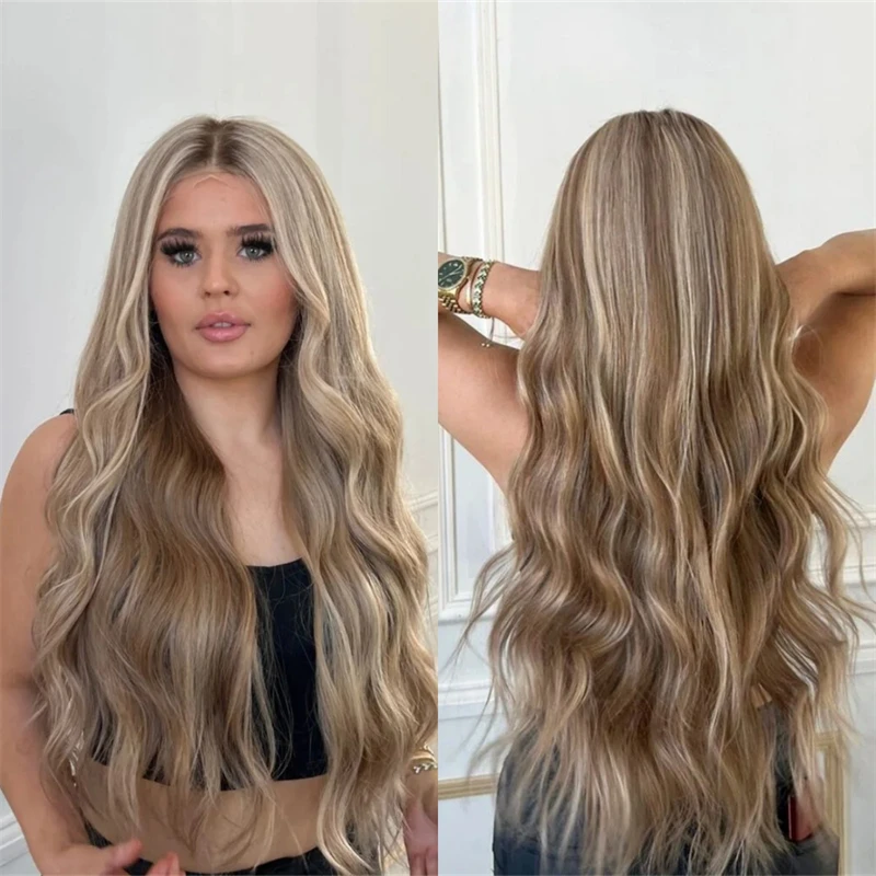 Ombre Caramel Blonde Brown HD Lace Front Wig Synthetic Wig Preplucked Hairline Original Factory Cheap Wigs On Clearance Sale