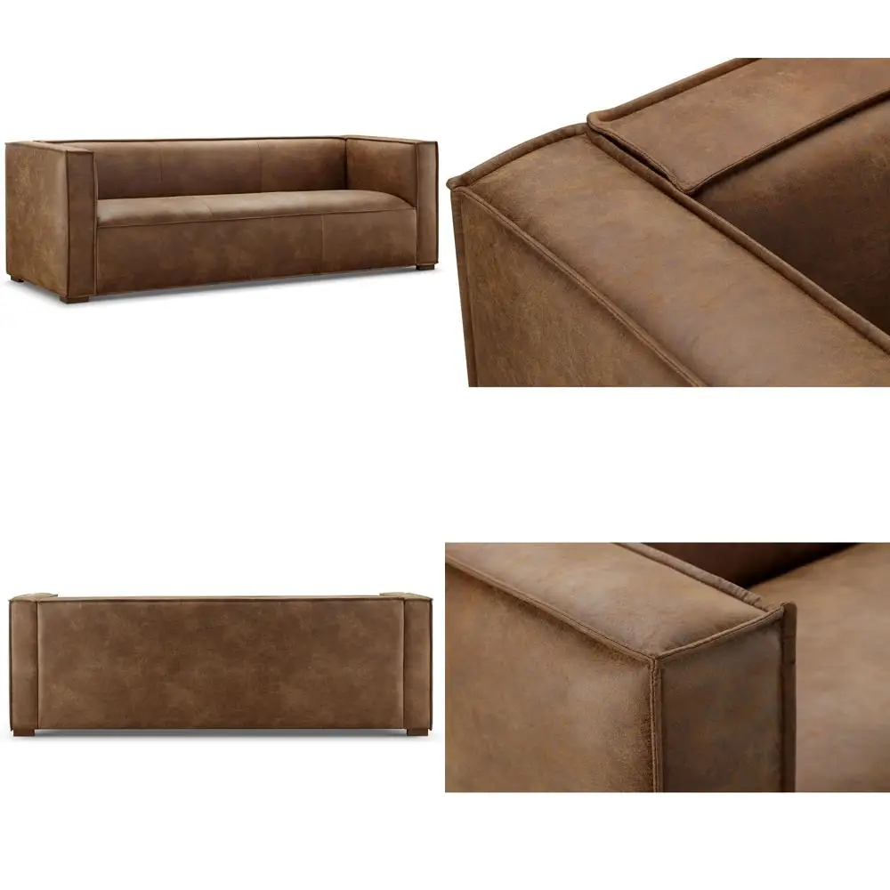 

Luxury French-Style Mixed Fabric Couch with Tight Back and Square Armrests for Living Room, Bedroom, or Office in Chestnut