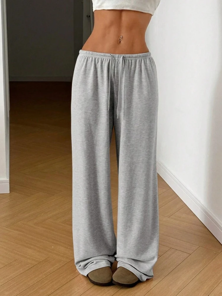Spring Summer Casual Sweatpants Women Elastic Waist Drawstring Wide Leg Pants Women Comfortable Loose Straight Trousers Women