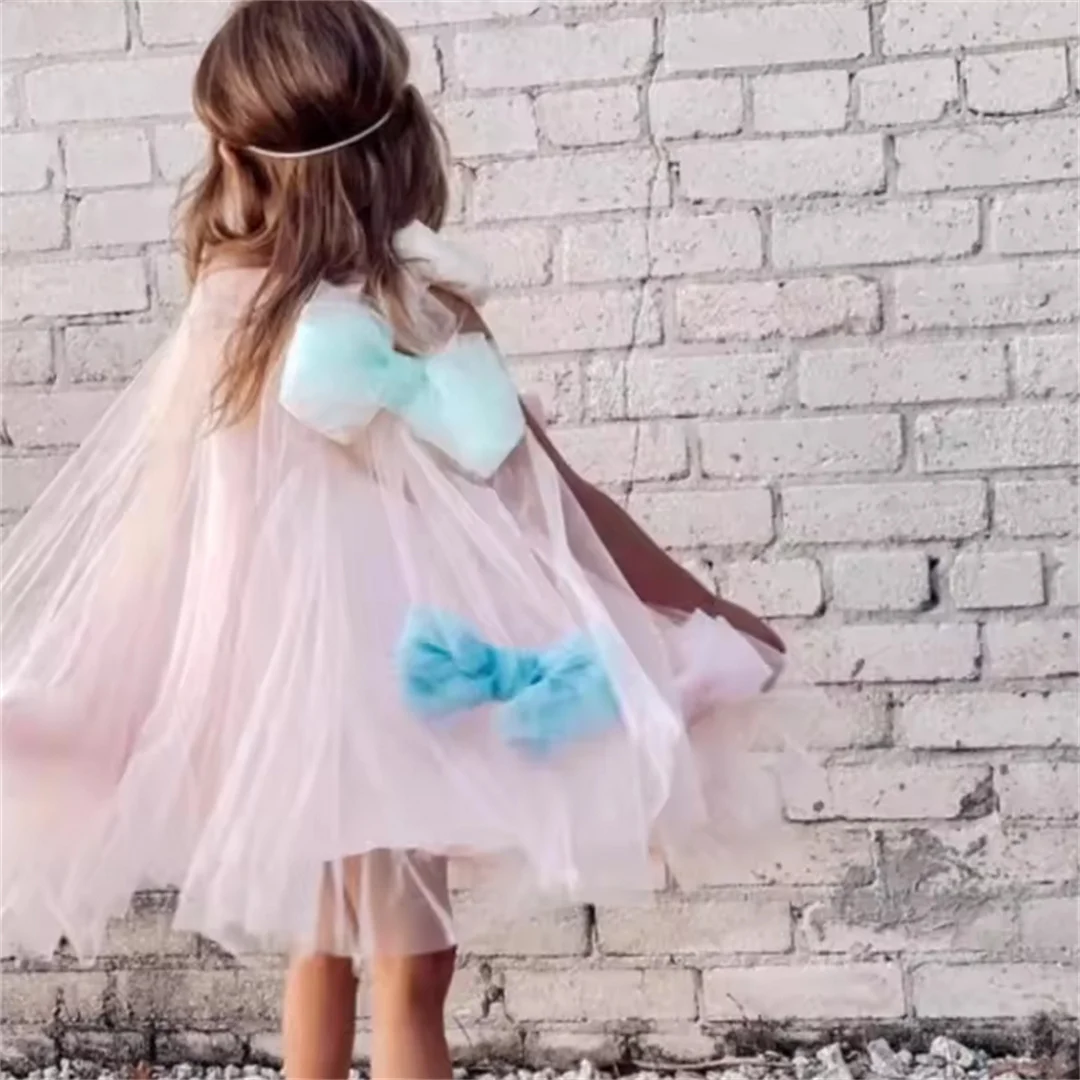 Baby Girl Princess Bow Tulle Dress Sleeveless Infant Toddler Child Gauze Tulle Vestido Party Pageant Birthday Baby Clothes