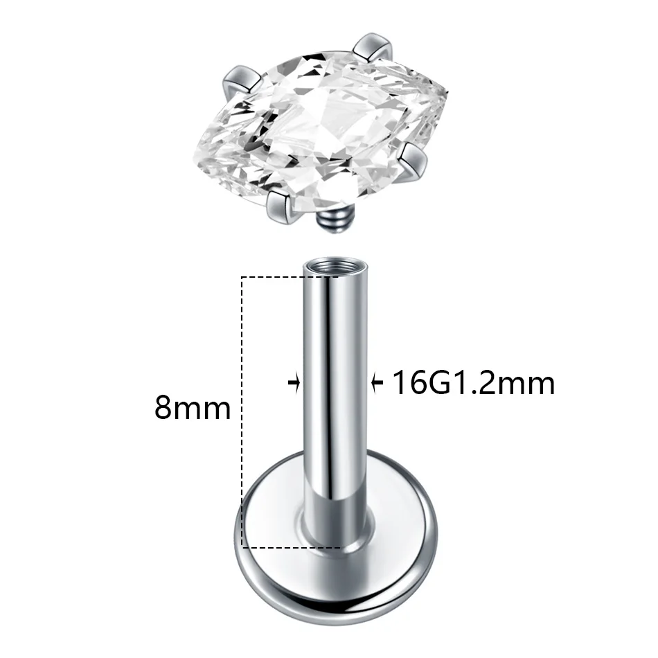 1Pc/5Pcs Titanium Marquise Ear Cartilage Tragus Helix Conch Piercing Lip Stud Labret Monroe Ring Body Piercing Jewelry 16G