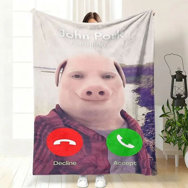 VIKAMA John Pork Flannel Blanket for Bedroom Dormitory Nap Sofa Throw Blanket Air Conditioner Camping Travel Blanket Home Decor