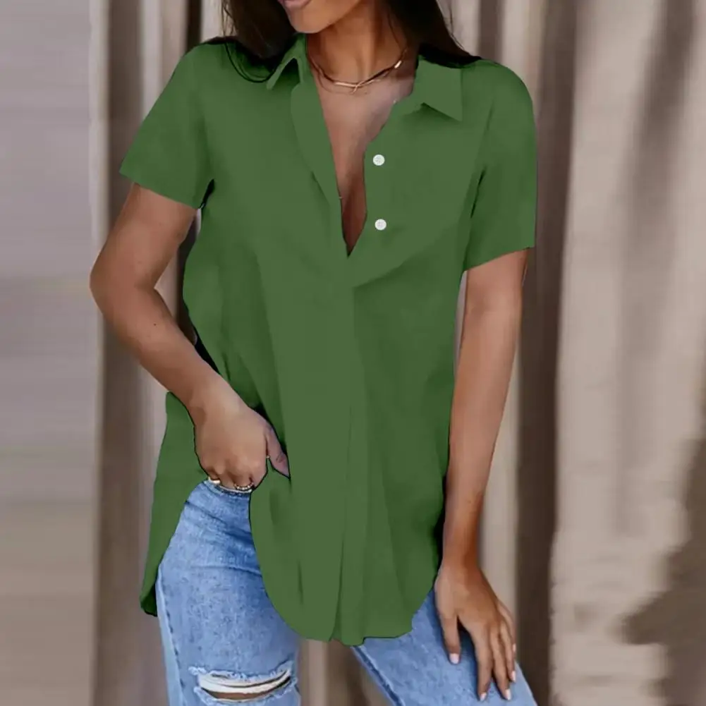 

Women Shirt Tops Stylish Women's V-neck Office Shirt Loose Fit Short Sleeve Pullover Tops in Solid Colors for Summer Women