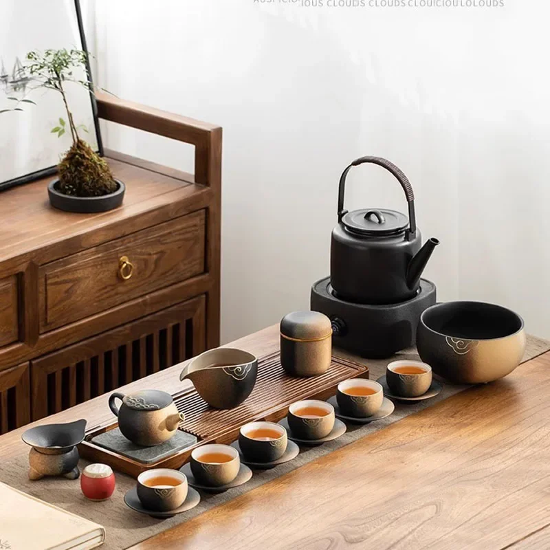 

Warmer Garden Tea Set Matcha Cup Kung Fu Pot Chinese Ceremony Tea Set Living Room Miniature Dining Tazas De Te Home Decorationgs