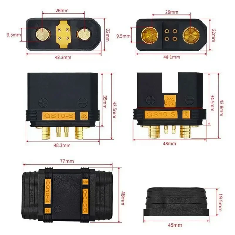 QS10-S High Current Battery Connector with Terminal 6AWG/16mm² Spark Proof Emote Control Drone Male Female Car Power Plug Line
