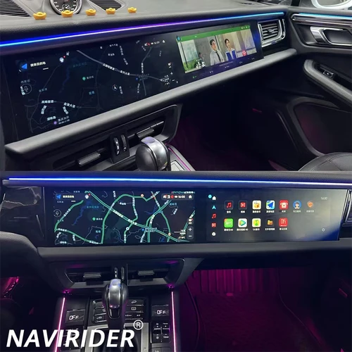 Dla Porsche Macan 2011-2017 Ulepszony podwójny ekran Inteligentny system Atmosphere Light Android Odtwarzacz multimedialny Samochodowy GPS Carplay