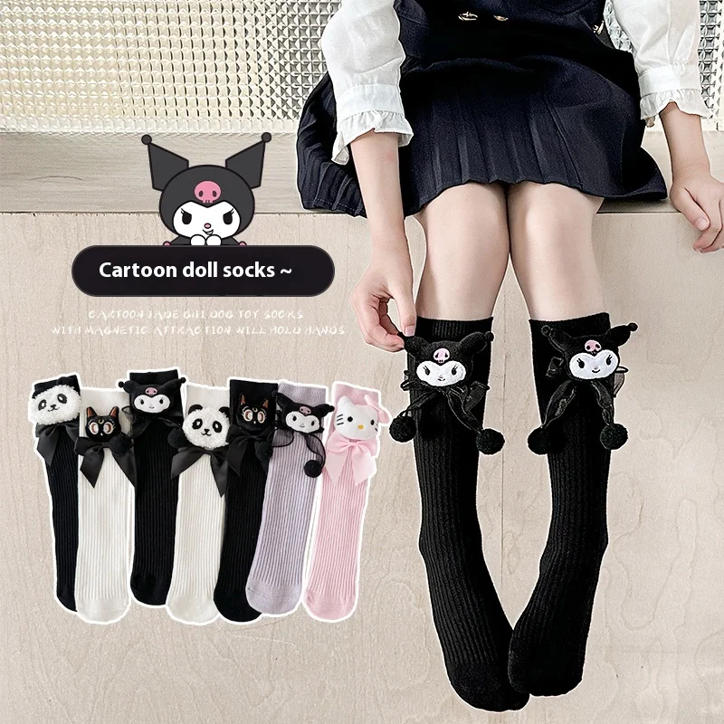 Kawaii Kuromi Kids Girls Jk College Style Lolita Knee Long Socks Sanrios Anime Melody Cinnamorol Knee High Socks Cotton Fashion