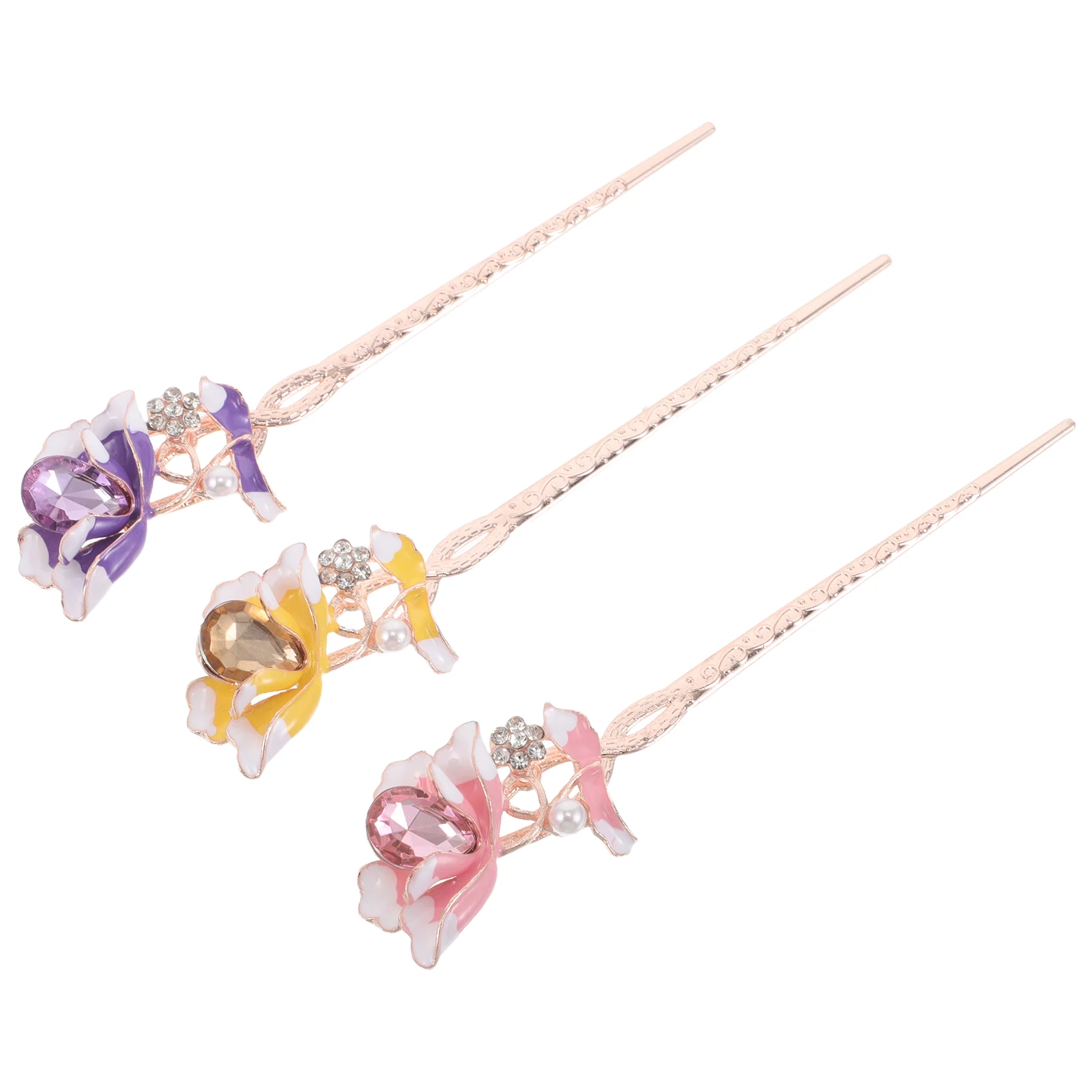 

3pcs Hanfu Accessories Floral Ancient Chinese Costume Hairpin Headdress Chopsticks Metal Traditional Hairpins For Women Vintage