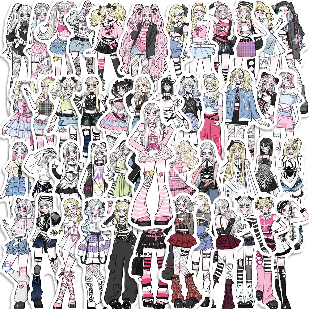 50pcs Fashion Hot Asian girl Y2K Wear Stickers Scrapbooking Phone Case Stationery Computer Guitar Waterproof DIY Decoration Toy