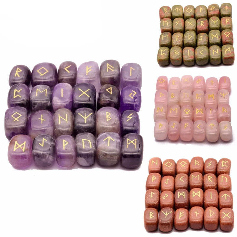 25pcs Natural Agate Crystal Fortune Telling Runes Stone Tumbled Amethyst Carnelian Energy Gemstone Divination Runestone Reiki