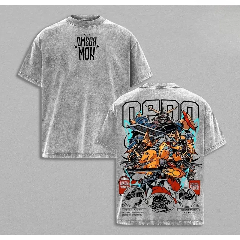 Hot Anime Digimon Greymon Graphic Tee Men Women Clothing Washed Cotton Tshirt Casual Loose T-shirt Harajuku Unisex T Shirt