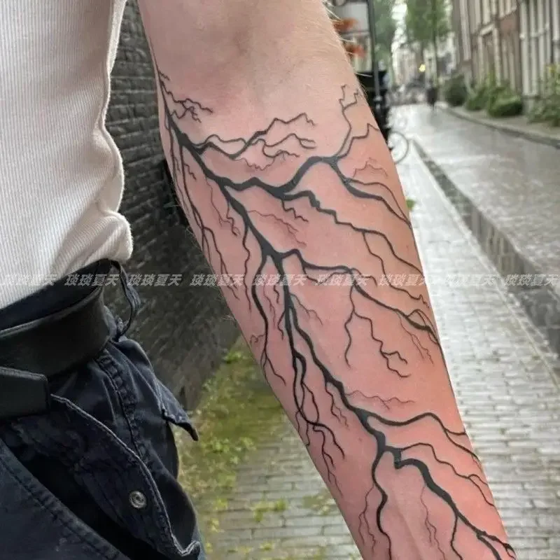 Kruid Sap Tattoo Blijvende Nep Tatoeages Voor Vrouw Mannen Gothic Lijnen Crack Arm Tatoeages Waterdichte Bliksem Tijdelijke Tattoo Stickers