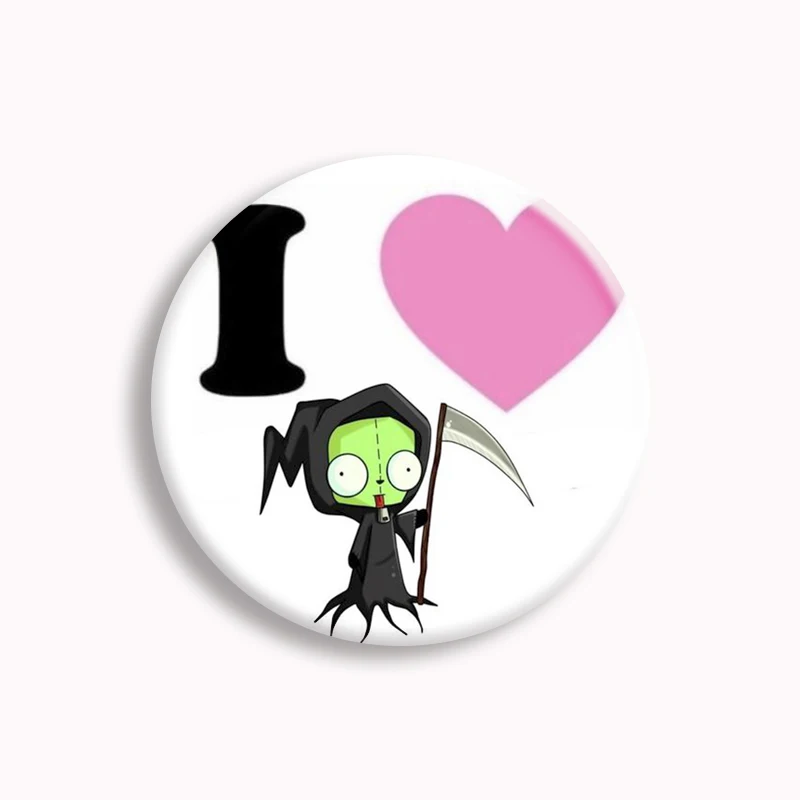 Alien ET Green Invader ZIM Cartoon Button Pin GIR Dog Kawaii Anime Brooch Badge Bag Coat Decor Fans Collect Friend Gift