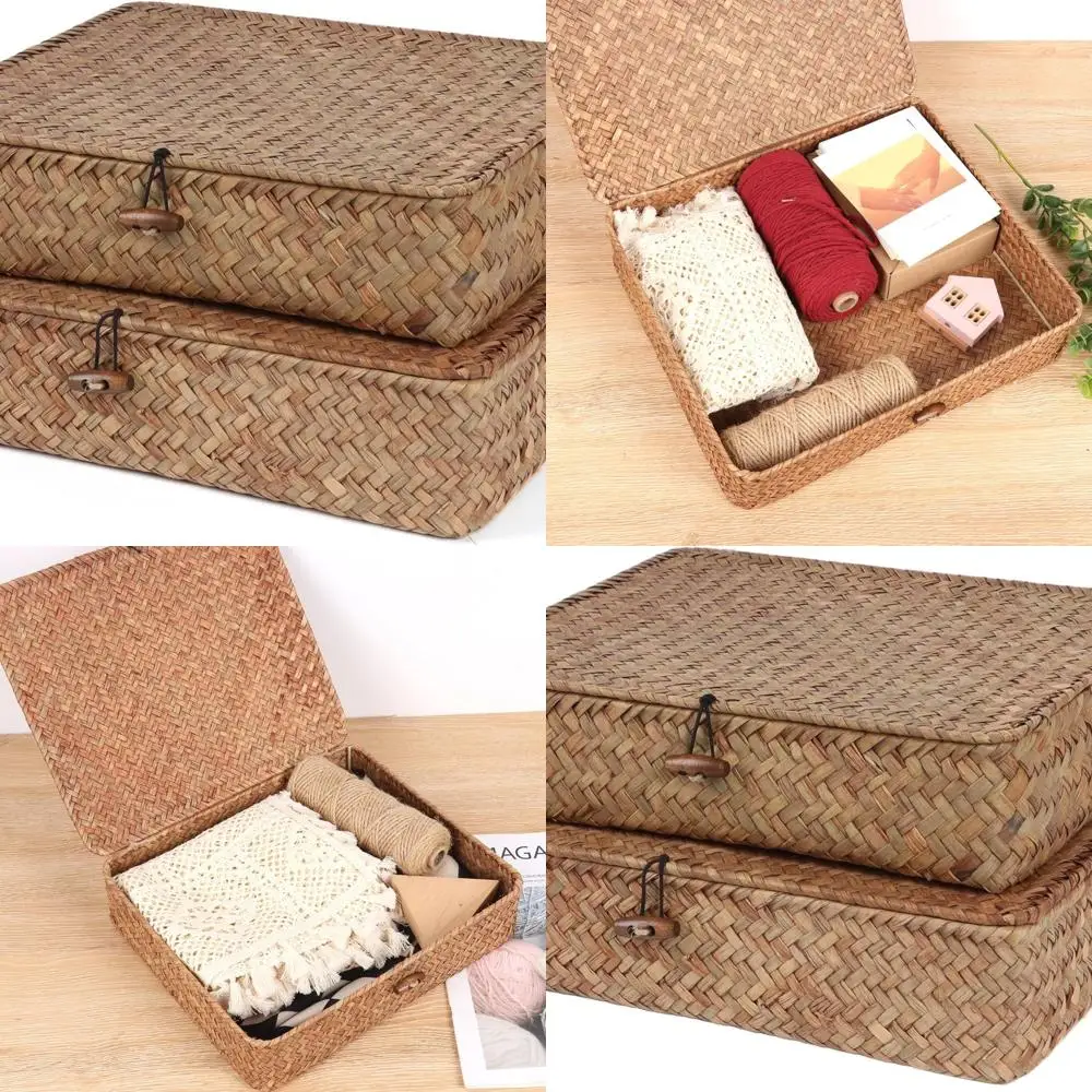 

Корзины для хранения из морских водорослей ручной работы с крышками, набор из 2 шт. для домашнего декора и организации