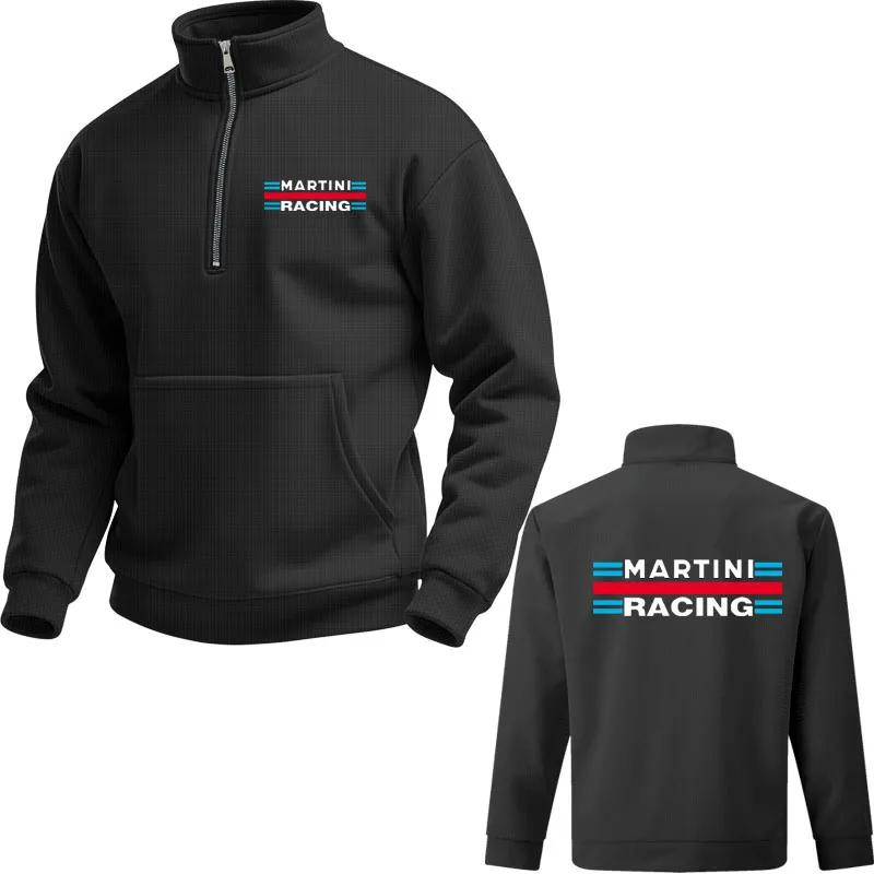 

Spring Autumn stand collar men's hoodie Martini Racing print loose comfortable solid color hoodie zipper texture pullover top