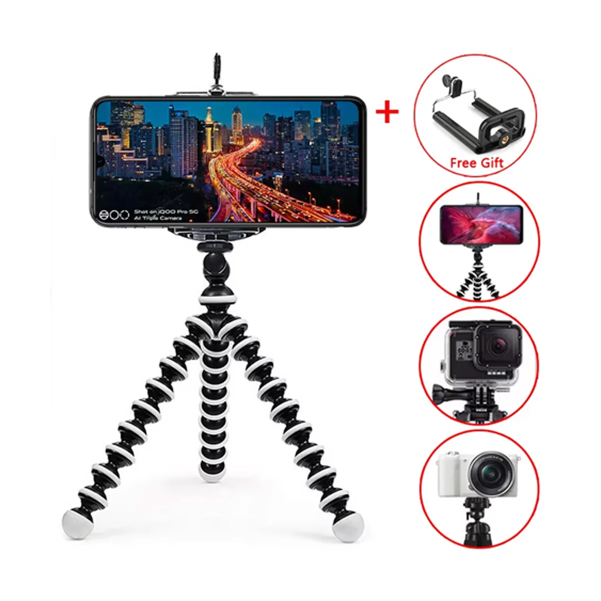 Mobile phone tripod, mobile phone camera holder clip, smartphone monopod, octopus mini tripod