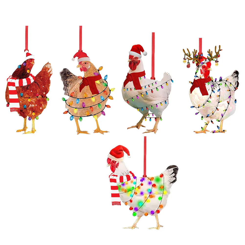 

5Pcs Hanging Hen Ornament Christmas Tree Decorations Xmas Pendants Holiday Party Winter Theme Decoration Home Ambience