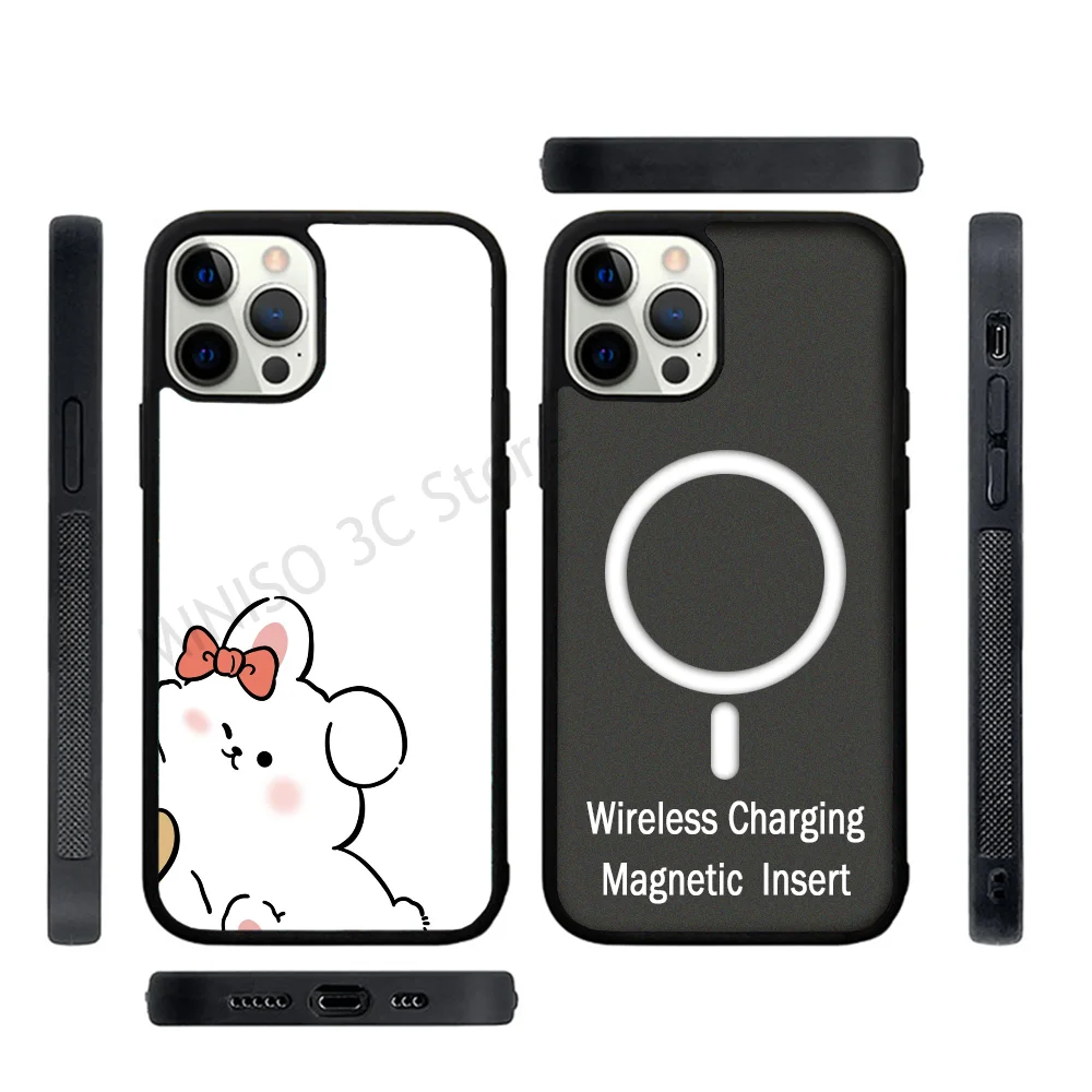 

Funny Cartoon Pinch Butt Bear Rabbit Couple Phone Case Strong Magnetic For IPhone 15 14 13 Pro Max 11 12 Mini For Magsafe