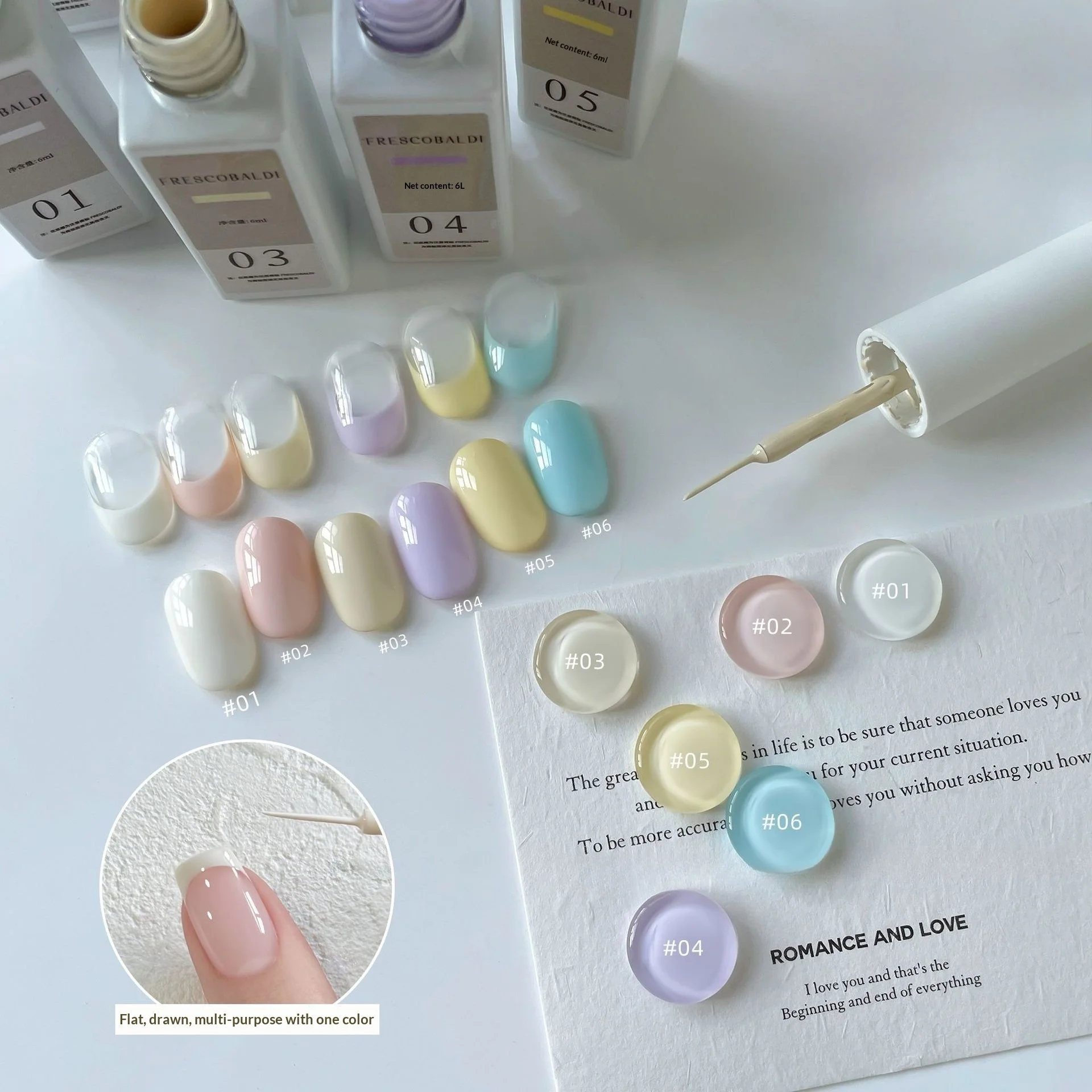 

6 Colors French Gel Polish 6ml Solid Color Self Leveling Liquid Soak Off UV LED Gel Varnishes Nail Art DIY Salon Design Manicure