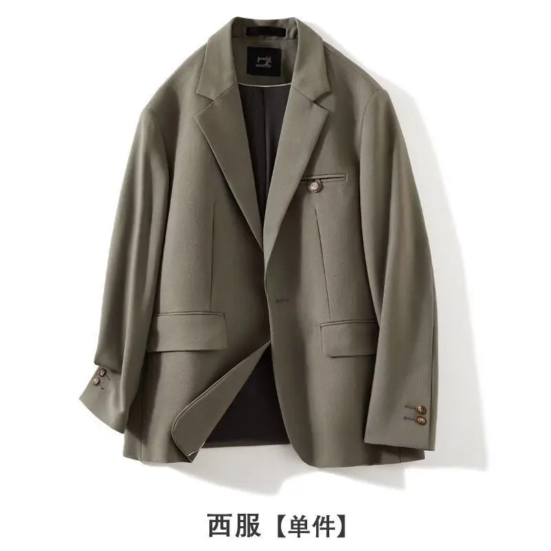 Men's Casual Suit Set Spring Summer Korean Style Loose Fit Light Mature Trendy Dropped Shoulder Blazer Outfit
