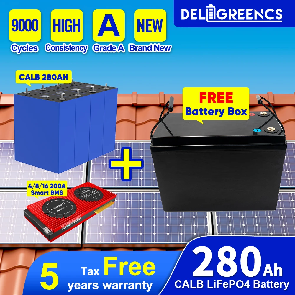 Lifepo4 12V Battery CALB 280AH 9000 Cycles Grade A With RS485 CAN BMS Free Battery Case Lifepo4 Power Bank For Solar