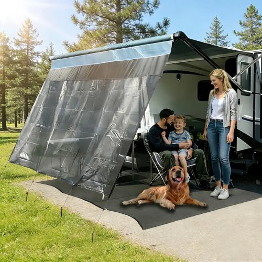 

RV awning sun shade screen with zipper, 8'X10'3, fits 11' awning, black mesh Oxford fabric, universal motorhome camping shade f