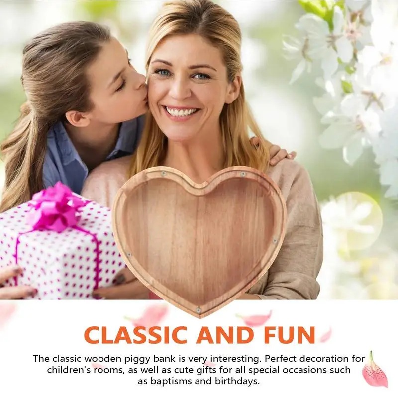 Money Safe For Cash Saving Love Heart Shape Wooden Money Saving Box Transparent Desktop Craft Ornaments Storage Box For Coin