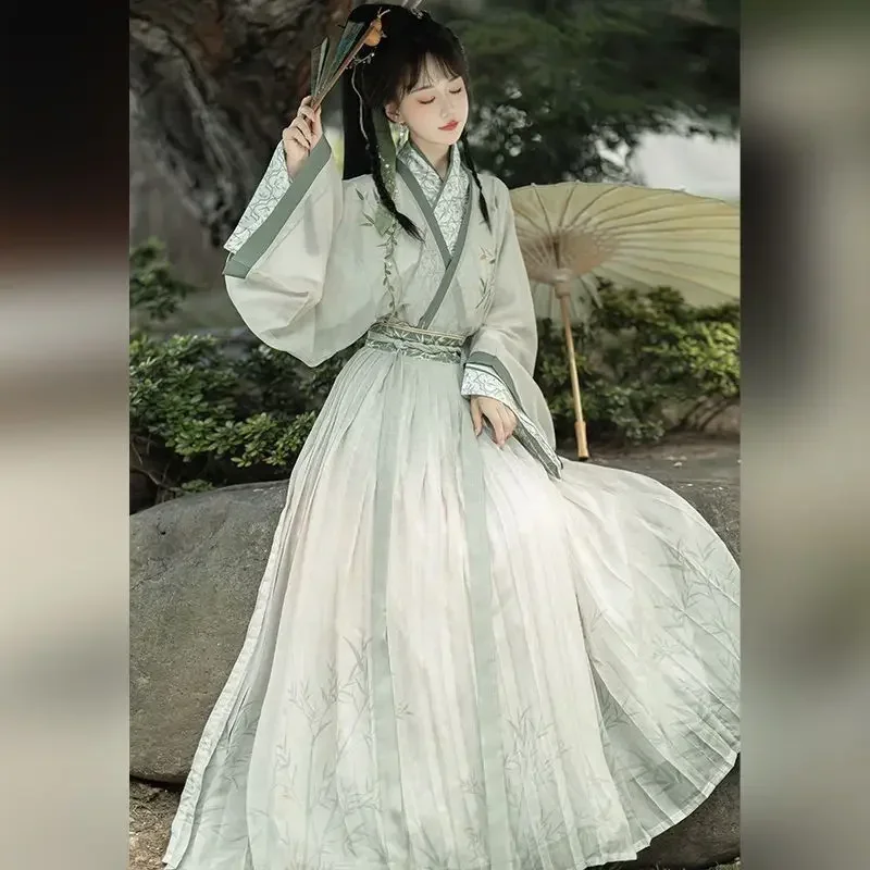 Chinesisches Hanfu-Kleid für Damen, Kostüm, altes traditionelles Vintage-Crossover-Kragen, Song-Dynastie, Sommer, grüne Hanfu-Anzüge