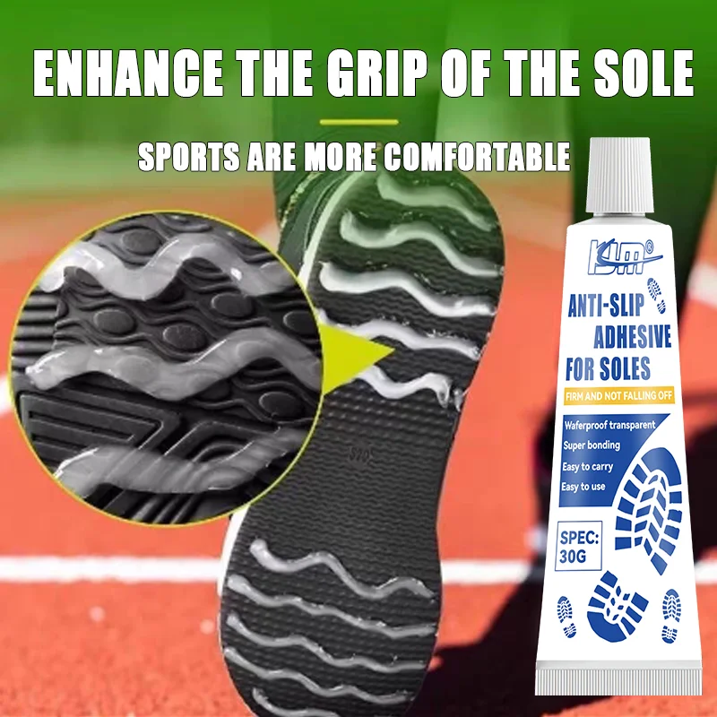 KJM New Anti-Slip Sole Adhesive 30g Enhance Grip Waterproof Shoe Repair Glue for Running Hiking Fitness Sports Casual Footwear