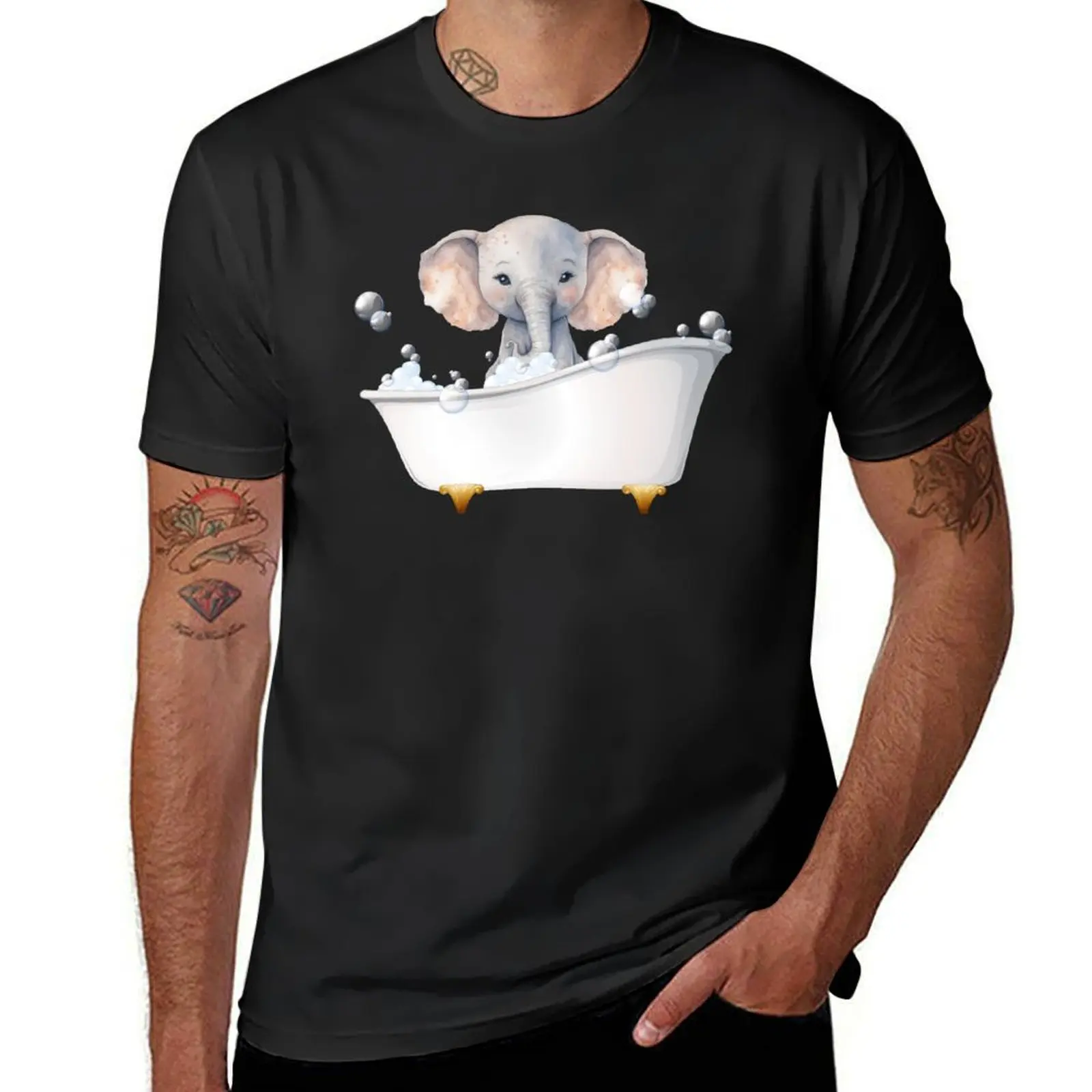 Cute Baby Elephant in Bathtub T-Shirt boys whites plus sizes plus size tops t shirts for men cotton