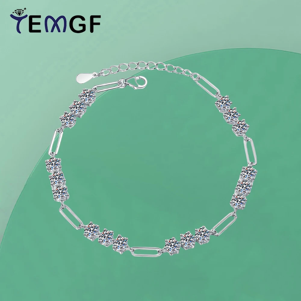 

TEMGF Full 4mm Moissanite Bracelet for Women 16cm+3cm Adjustable S925 Silver Chain Luxury Sparkling Fine Jewelry Gifts With GRA