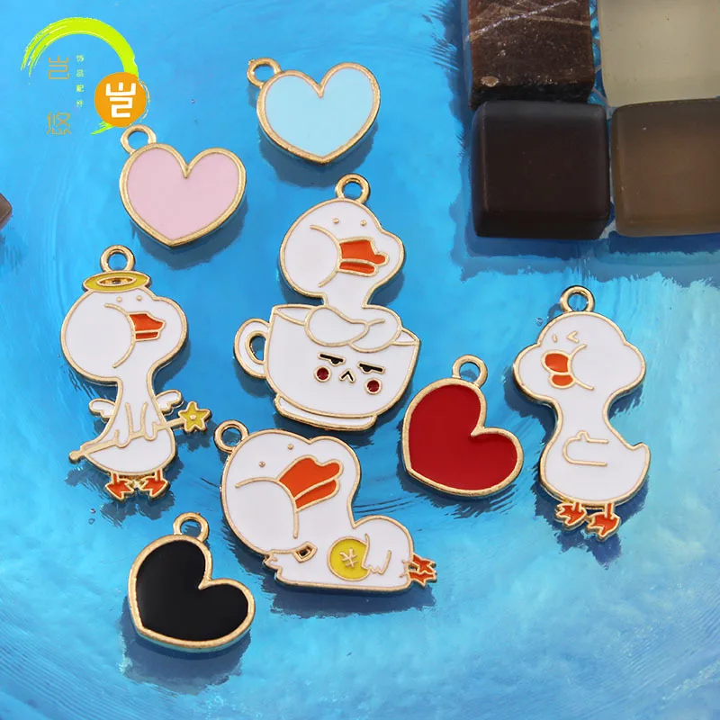 20 pcs/lot Fashion Cute Heart Duck Pendant Making Accessories Charms for Women, Earrings/Necklace Handmade DIY Jewelry Wholesale