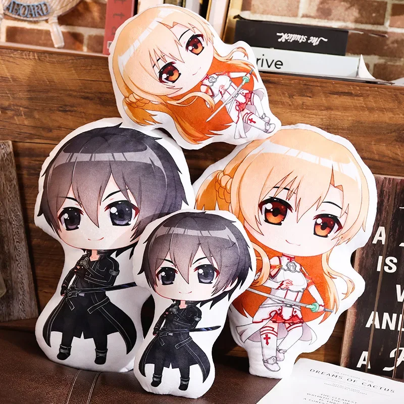 Hot Anime PP Cotton Figure Toys SAO Kirigaya Kazuto Yuuki Asuna Short Plush Doll Pillow 35/45cm Cosplay Exclusive Design Gifts